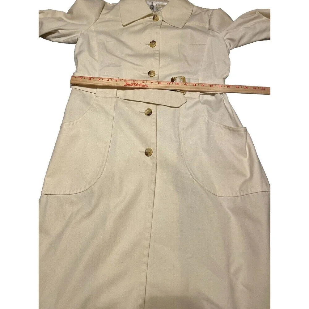 London Fog Off White Maincoat Trench Coat Faux Tortoise Buttons & Buckle - Picture 13 of 16